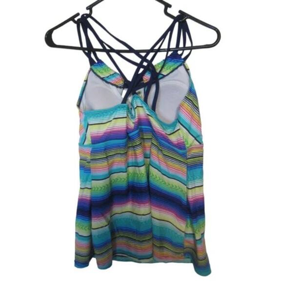 Boho Festival Bright Multicolor Striped Tankini Swim Top Size Large - Picture 7 of 7